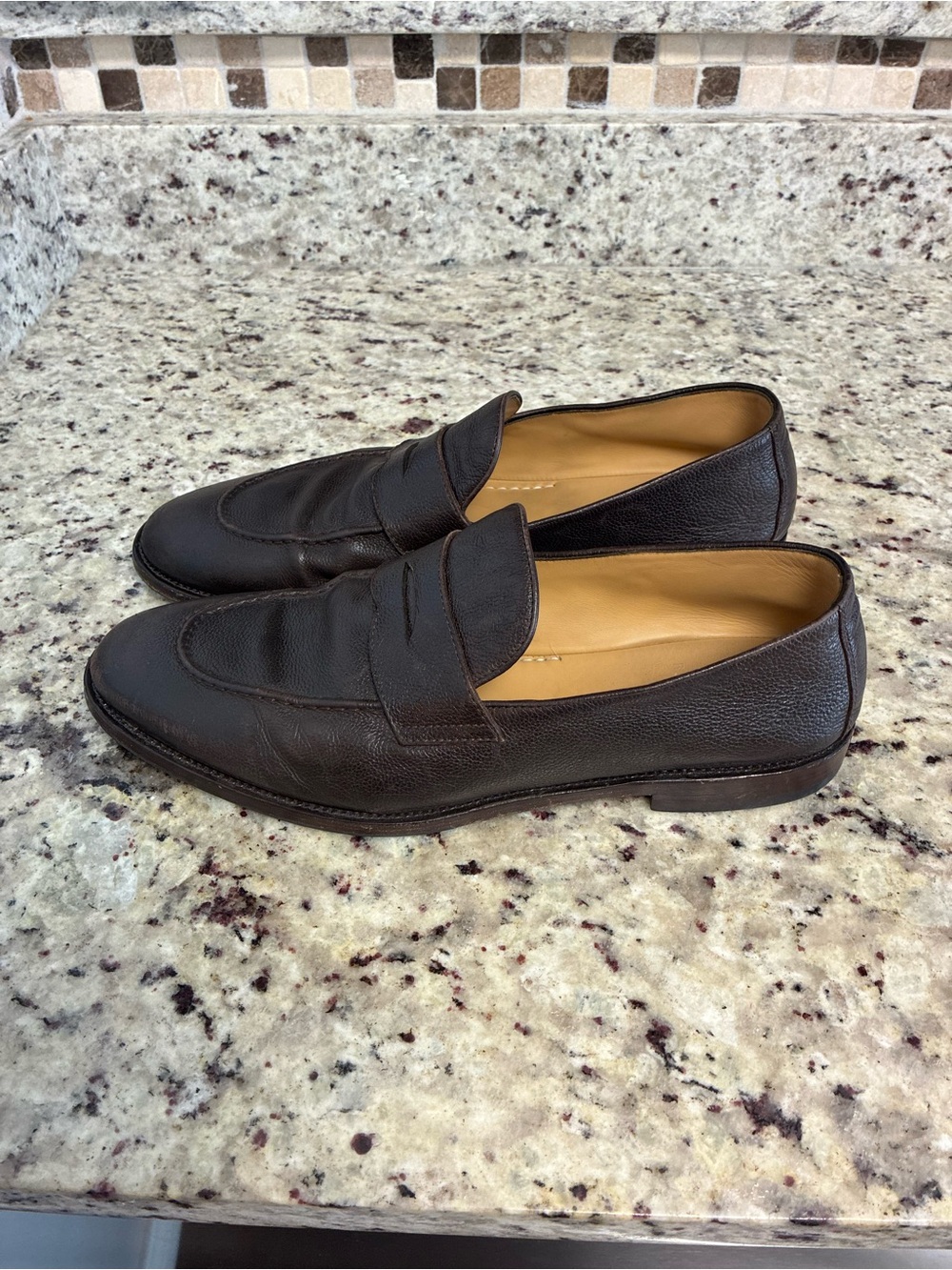 Brunello Cucinelli Dark Brown Pebbled Leather Penny Loafers